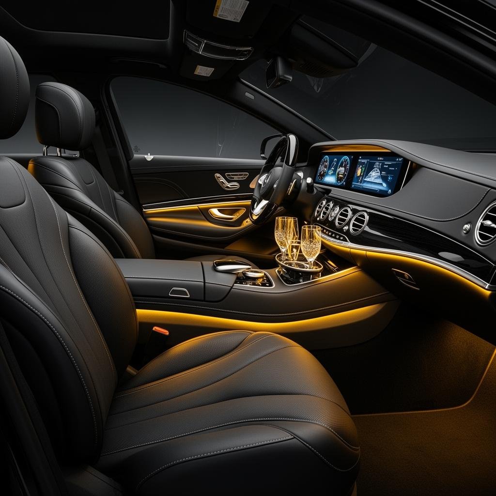 Baby in car seat inside luxury SUV for LAX pickup